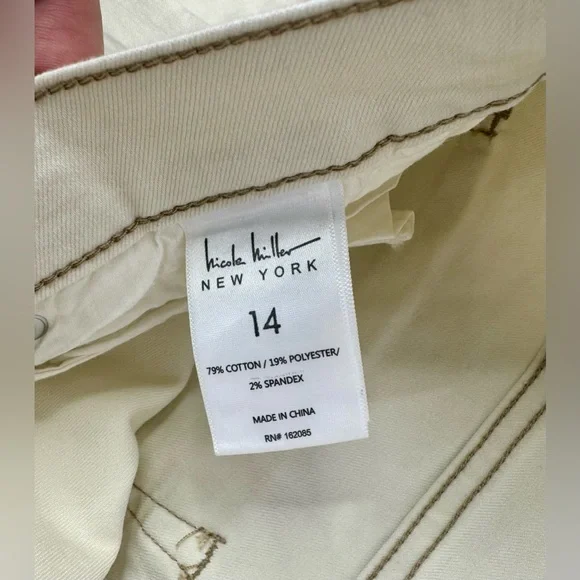 Nicole Miller New York Denim Jeans Womens 14 Cream High Rise Ankle Slim Raw Soho - Picture 5 of 11